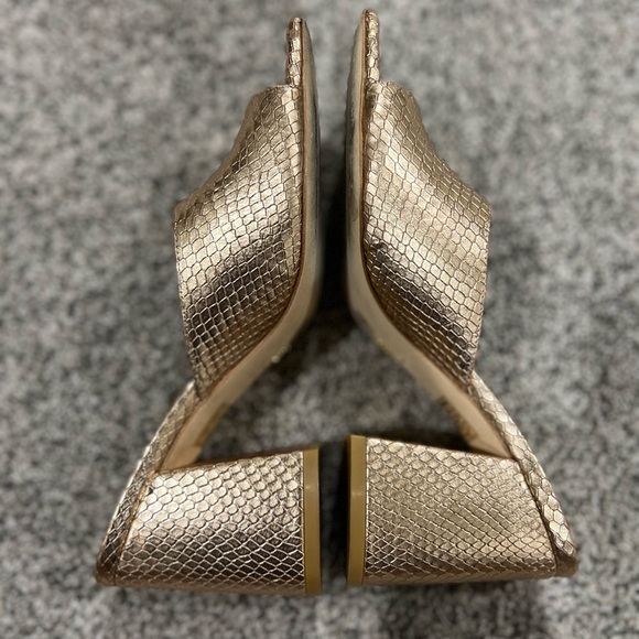 STUART WEITZMAN Tia 85 lizard-effect leather sandals Rose Gold Block Heel US 6.5 - Picture 4 of 10